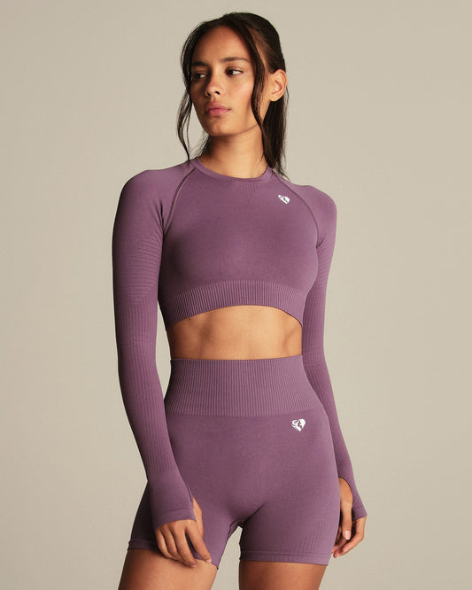 Power Seamless Long Sleeve Crop Top | Dusk Plum