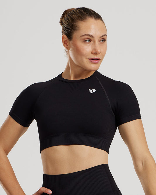 Power Seamless Short Sleeve Crop Top | Black