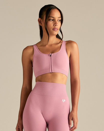Power Seamless Zip Front Bra | Blush Pink