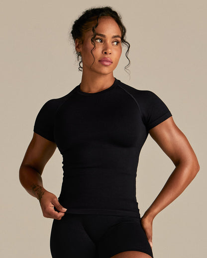 Power Seamless Short Sleeve Top | Black