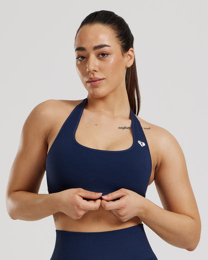 Power Seamless Halter Neck Bra | Sapphire Blue