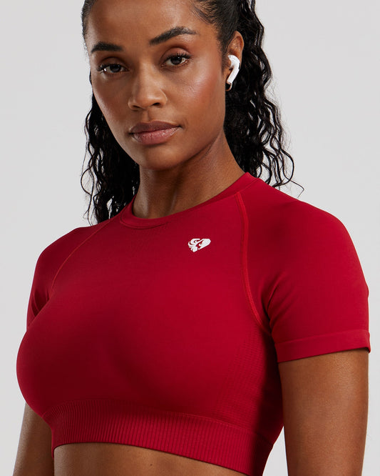 Power Seamless Short Sleeve Crop Top | Chilli Red