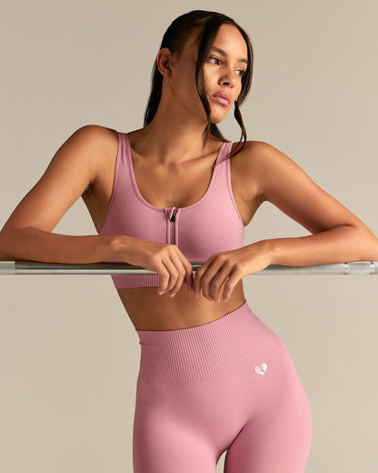 Power Seamless Zip Front Bra | Blush Pink