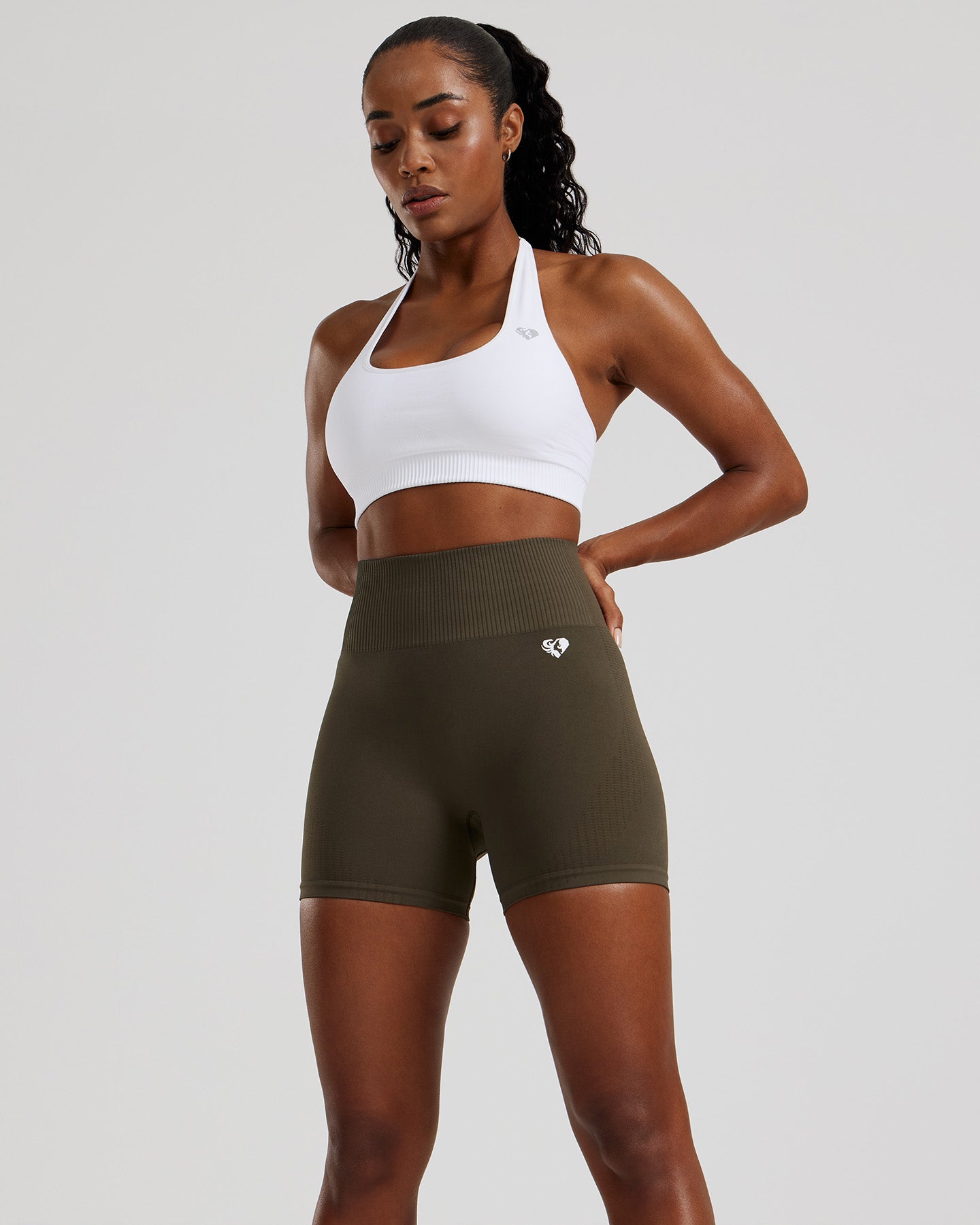 Power Seamless Halter Neck Bra | White