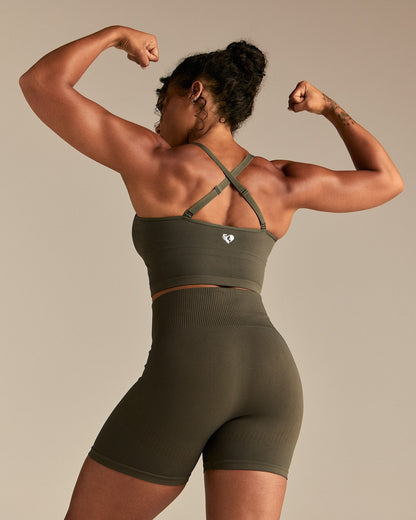 Power Seamless Built-In Bra Tank | Dark Olive